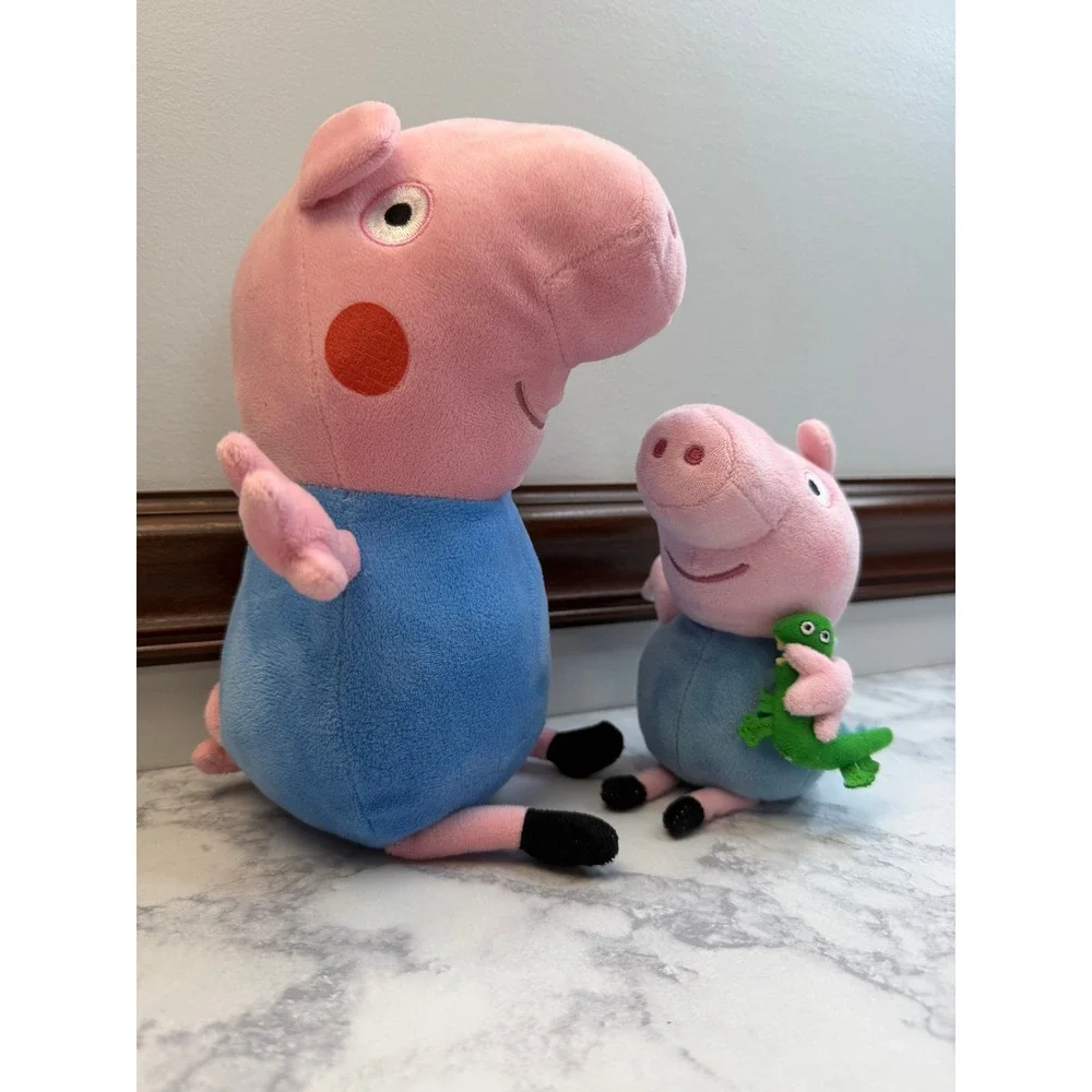 Ty Peppa Pig George Pig Plush Set of 2 Bananas and George w/ Dinosaur Pink Blue